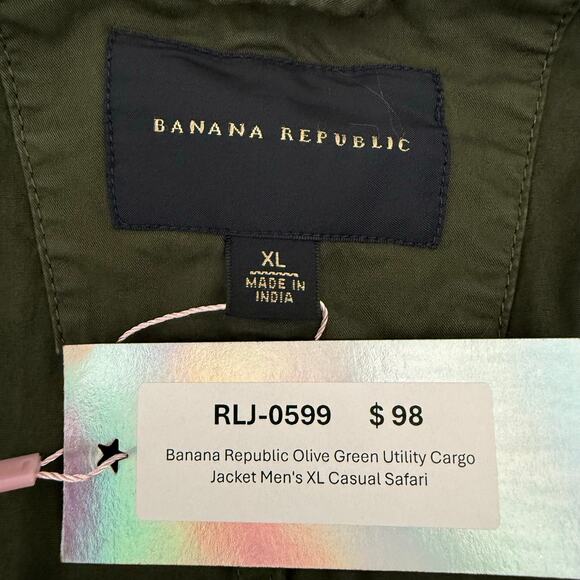 Banana Republic Olive Green Utility Cargo Jacket Men's XL Casual Safari - Picture 5 of 9